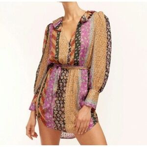 EQUIPMENT Femme Ella Silk Patchwork Print Boho Belted Mini Dress Size S